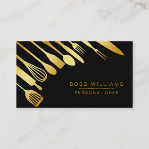 Catering Personal Chef Gold Kitchen Utensils Business Card