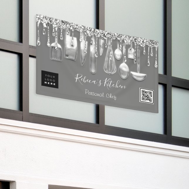 Catering Personal Chef Kitchen Gold Qr Code Drips Banner (Outside Building)