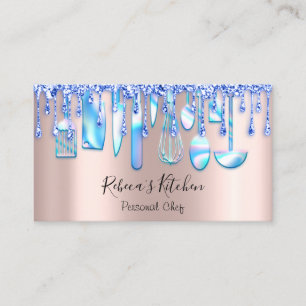 Catering Personal Chef Kitchen Rose Blue Drip Business Card
