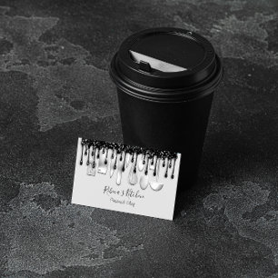 Catering Personal Chef Restaurant Black Drip Grey Business Card