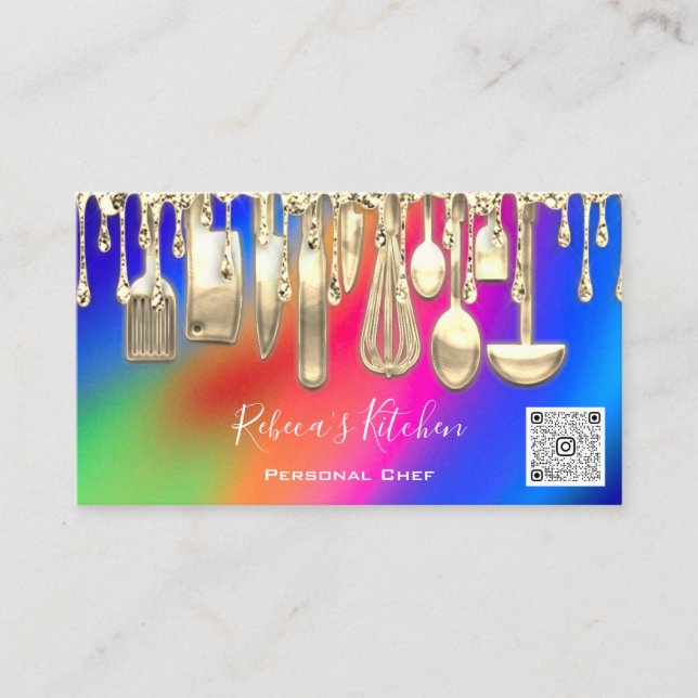 Catering Personal Chef Restaurant Drip QR Code Business Card (Front)