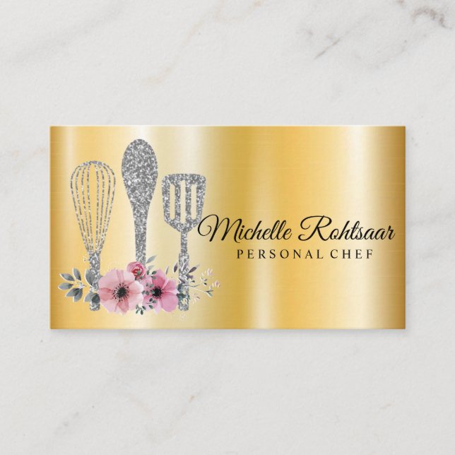 Catering Personal Chef Restaurant Drip Red Gold  B Business Card (Front)