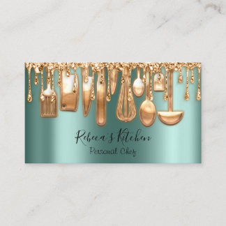 Catering Personal Chef Restaurant Drip Rose Green Business Card