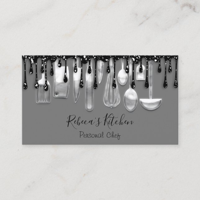 Catering Personal Chef Restaurant Drips Black Drip Business Card (Front)