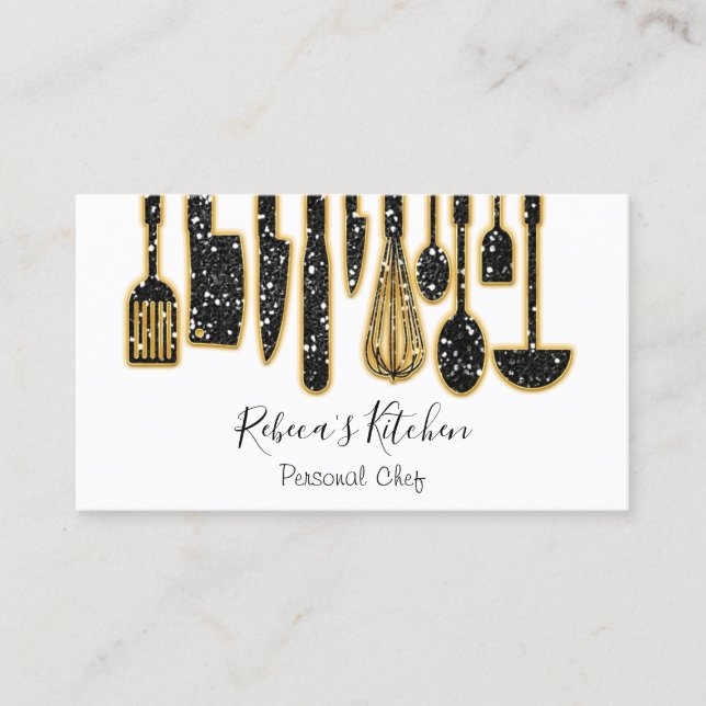 Catering Personal Chef Restaurant Kitchen Blue  Business Card (Front)