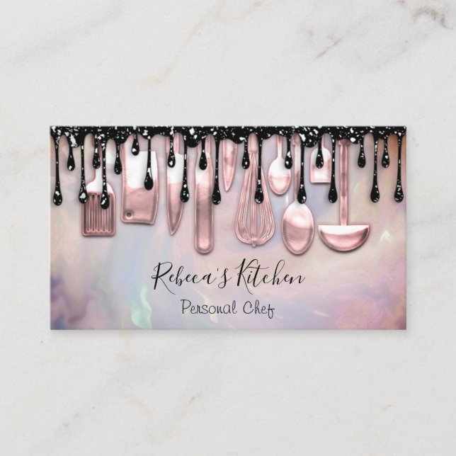 Catering Personal Chef Restaurant Pink Cooking  Business Card (Front)