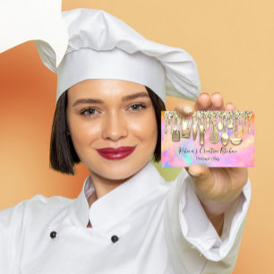 Catering Personal Chef Restaurant QR Code Pink Business Card