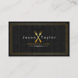 Catering Retro Black Wood Chef Gold Fork Crossed Business Card