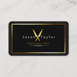 Catering Retro Black Wood Chef Gold Knife Crossed Business Card