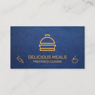 Catering Service   Blue Leather Background Business Card