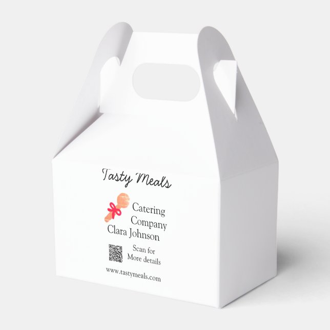 Catering services add name QR code website bakery  Favor Box (Front Side)