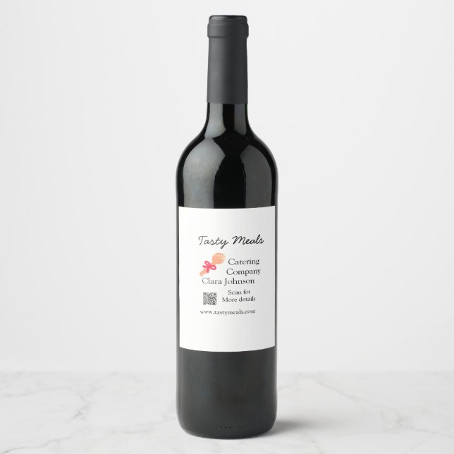 Catering services add name QR code website bakery  Wine Label (Front)