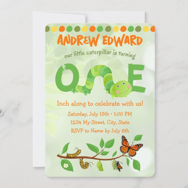 Caterpillar 1st Birthday Invitation (Front)