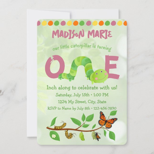 Caterpillar 1st Birthday Invitation (Front)