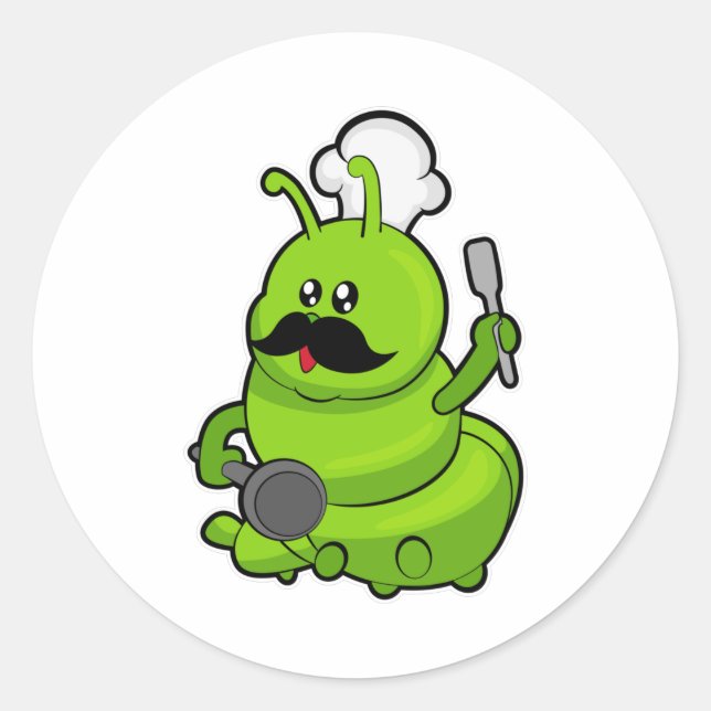 Caterpillar as Cook with Moustache Classic Round Sticker (Front)
