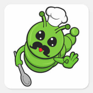 Caterpillar as Cook with Spoon Square Sticker