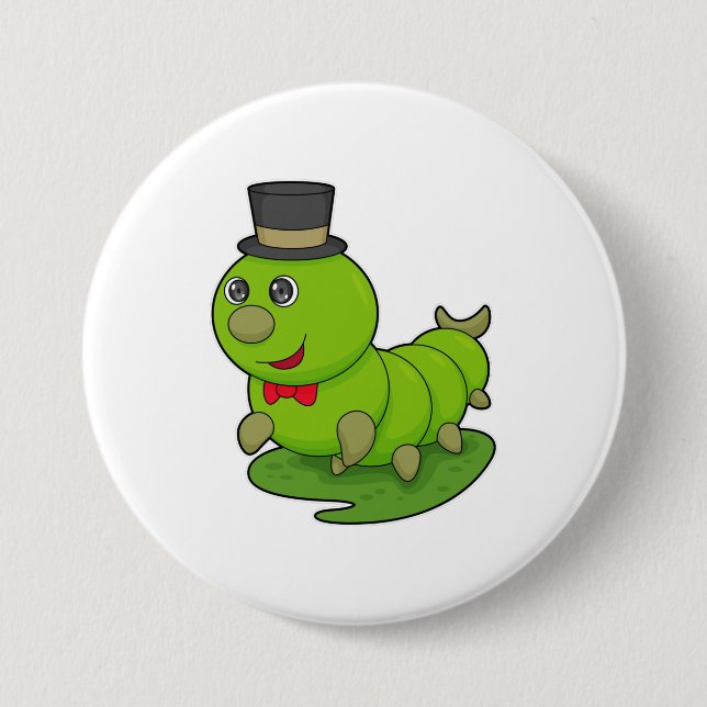 Caterpillar as Gentleman with Cylinder 3 Inch Round Button (Front)