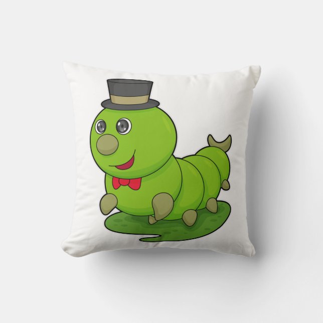 Caterpillar as Gentleman with Cylinder Throw Pillow (Front)