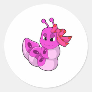 Caterpillar as Girl with Ribbon Classic Round Sticker