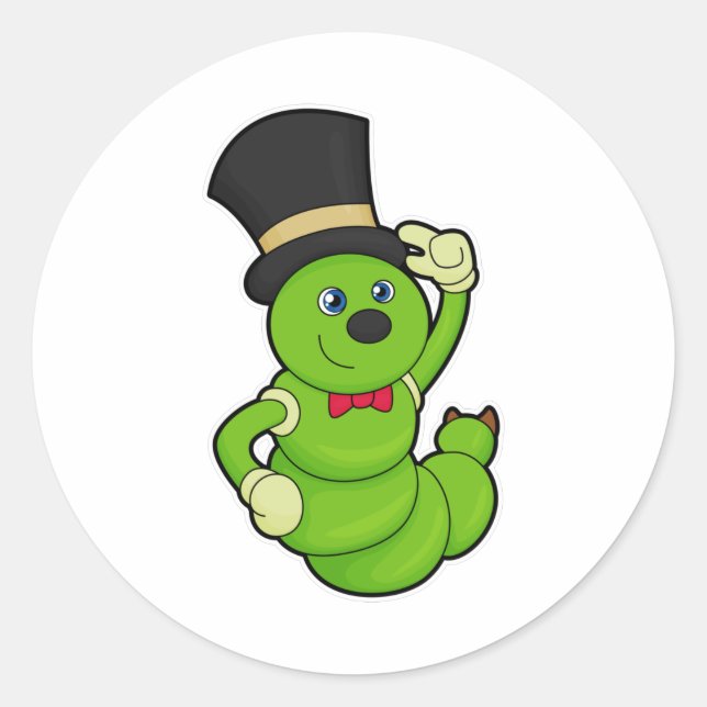 Caterpillar as Groom with Hat Classic Round Sticker (Front)