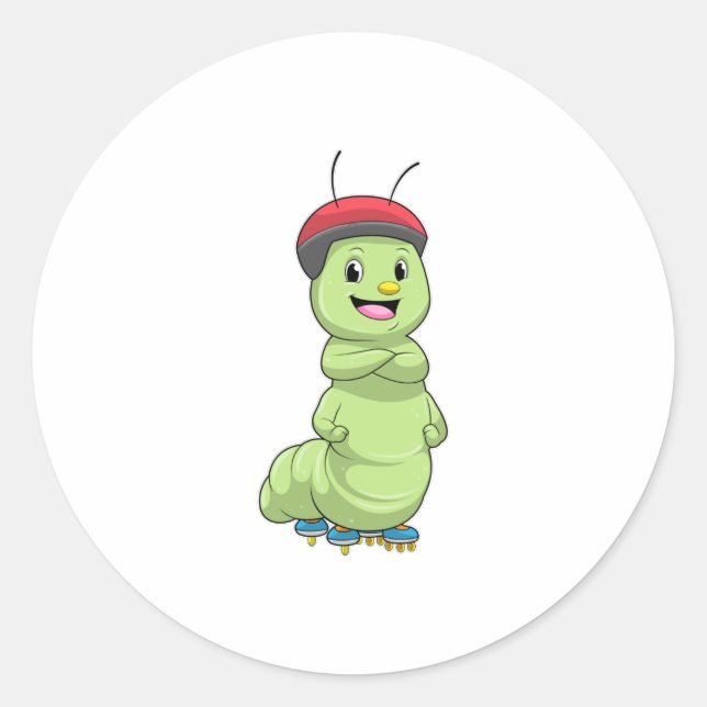 Caterpillar as Inline skater with Roller skates.pn Classic Round Sticker (Front)