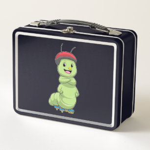 Caterpillar as Inline skater with Roller skates.pn Metal Lunch Box