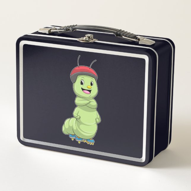 Caterpillar as Inline skater with Roller skates.pn Metal Lunch Box (Front)