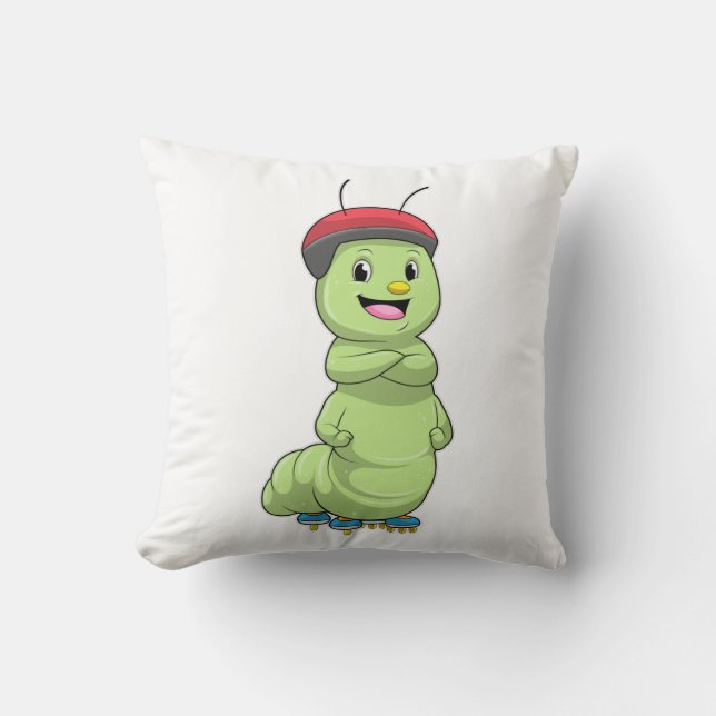 Caterpillar as Inline skater with Roller skates.pn Throw Pillow (Front)