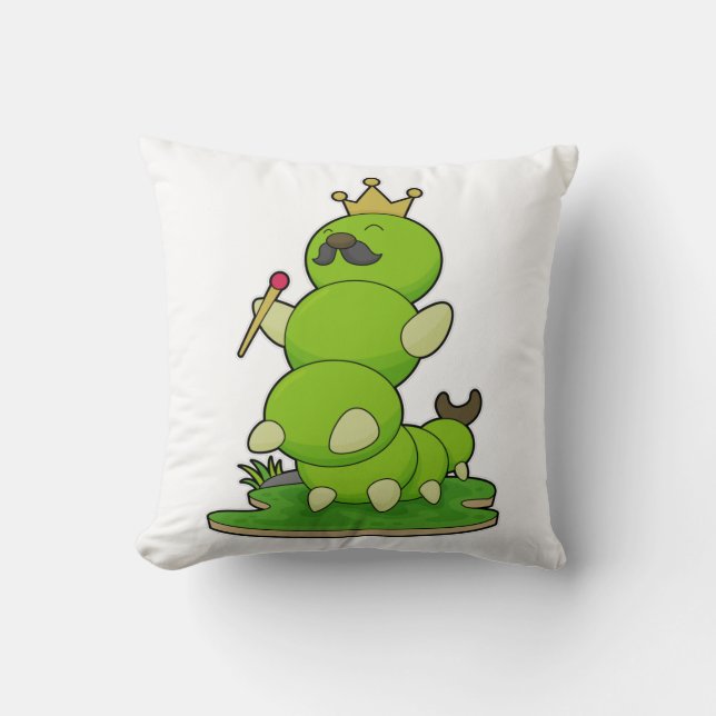 Caterpillar as King with Crown Throw Pillow (Front)