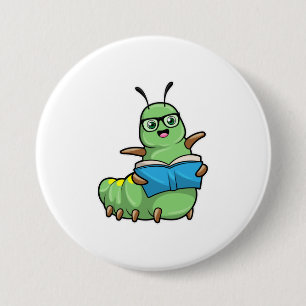 Caterpillar as Nerd with Book & Glasses 3 Inch Round Button