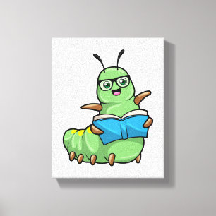 Caterpillar as Nerd with Book & Glasses Canvas Print