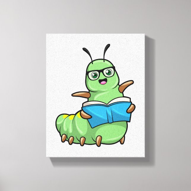 Caterpillar as Nerd with Book & Glasses Canvas Print (Front)