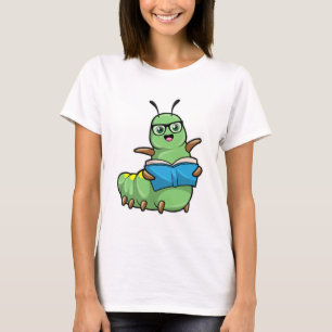 Caterpillar as Nerd with Book & Glasses T-Shirt