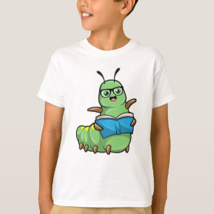 Caterpillar as Nerd with Book & Glasses T-Shirt