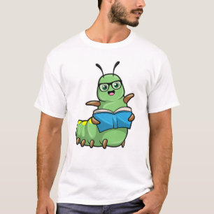 Caterpillar as Nerd with Book & Glasses T-Shirt
