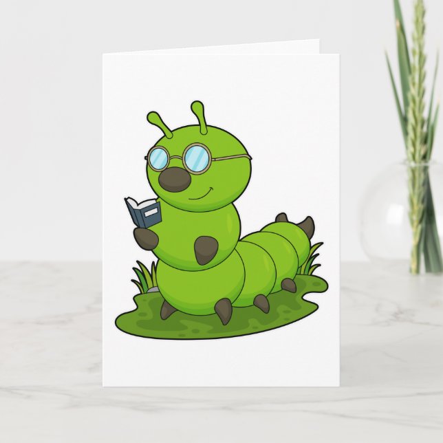 Caterpillar as Nerd with Glasses & Book Card (Front)