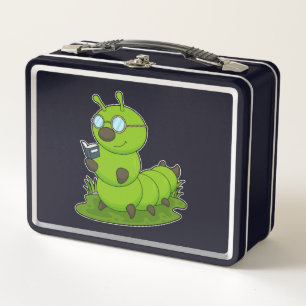 Caterpillar as Nerd with Glasses & Book Metal Lunch Box