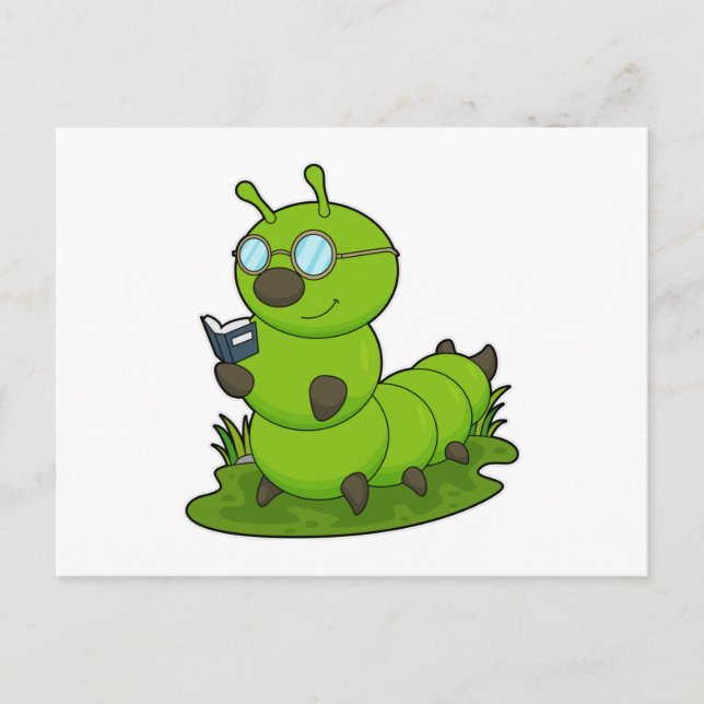 Caterpillar as Nerd with Glasses & Book Postcard (Front)