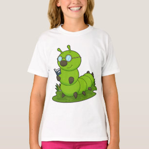 Caterpillar as Nerd with Glasses & Book T-Shirt