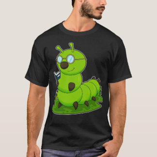 Caterpillar as Nerd with Glasses Book T-Shirt