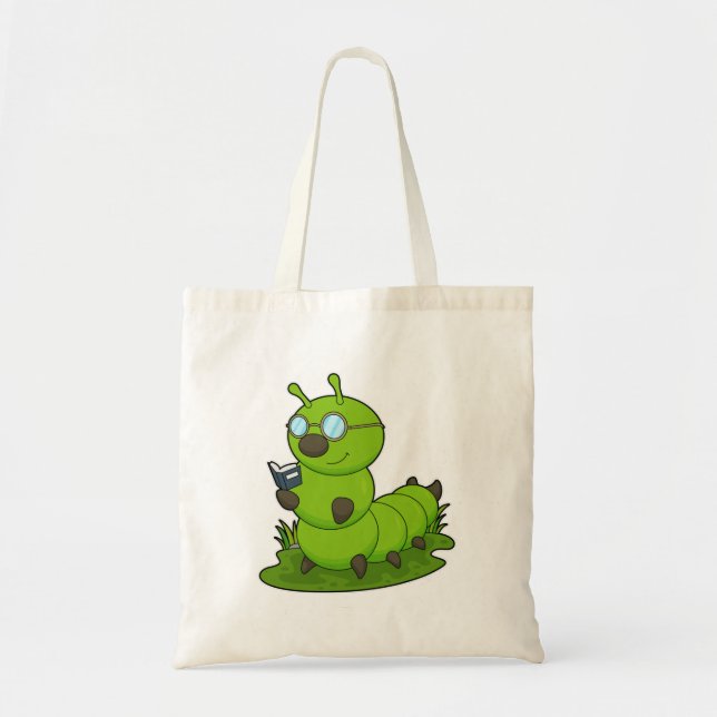 Caterpillar as Nerd with Glasses & Book Tote Bag (Front)