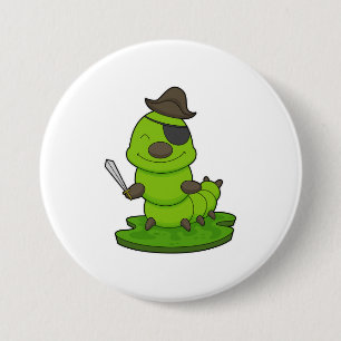 Caterpillar as Pirate with Sword 3 Inch Round Button