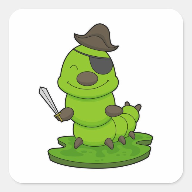 Caterpillar as Pirate with Sword Square Sticker (Front)