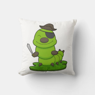 Caterpillar as Pirate with Sword Throw Pillow