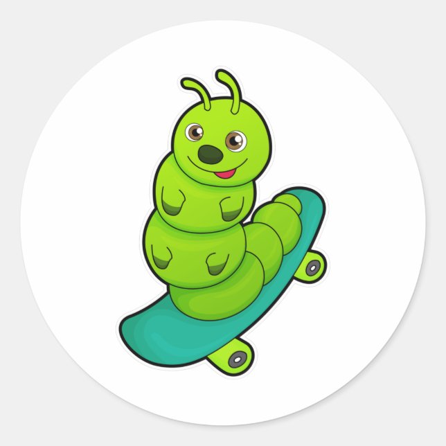 Caterpillar as Skater with Skateboard Classic Round Sticker (Front)