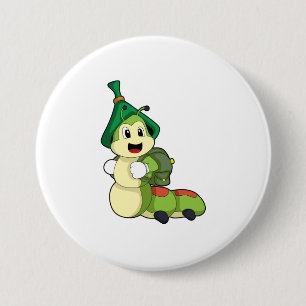 Caterpillar as Student with Backpack 3 Inch Round Button