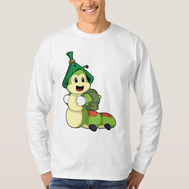 Caterpillar as Student with Backpack T-Shirt (Front)
