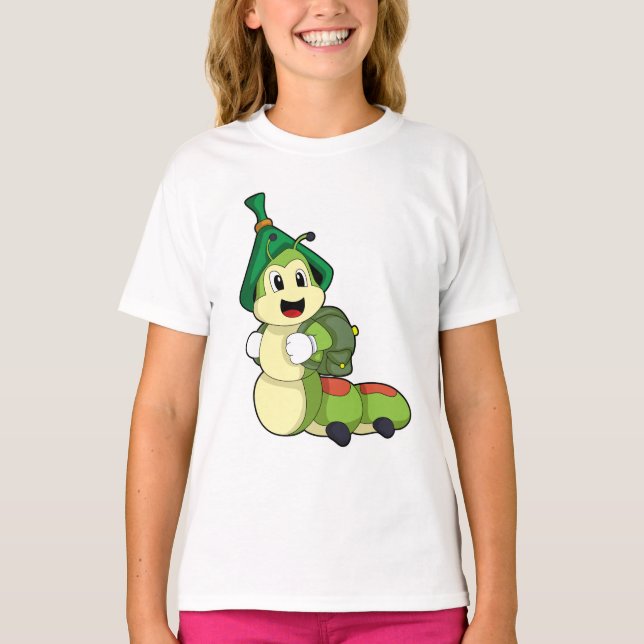 Caterpillar as Student with Backpack T-Shirt (Front)