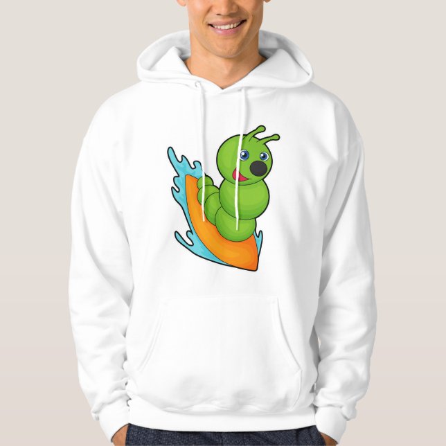 Caterpillar as Surfer with Surfboard Hoodie (Front)
