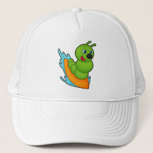 Caterpillar as Surfer with Surfboard Trucker Hat